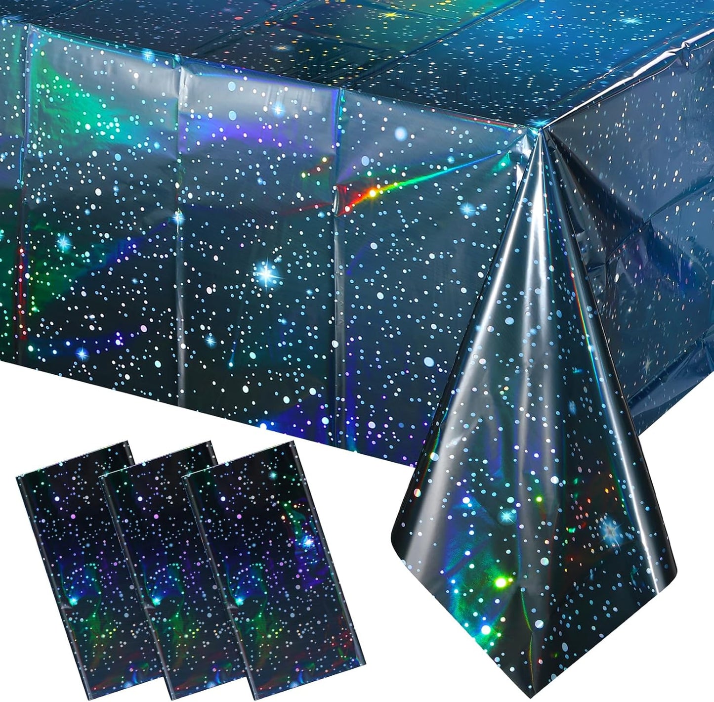 3-Piece Blue Iridescent Space Tablecloth Set