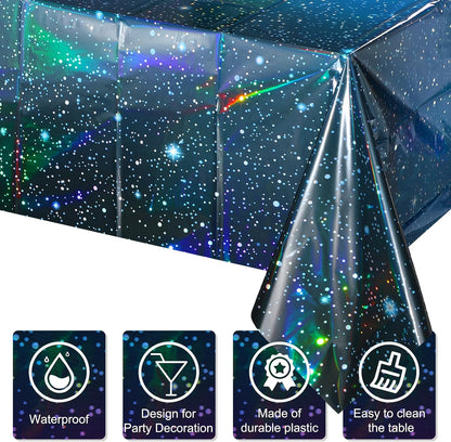 3-Piece Blue Iridescent Space Tablecloth Set