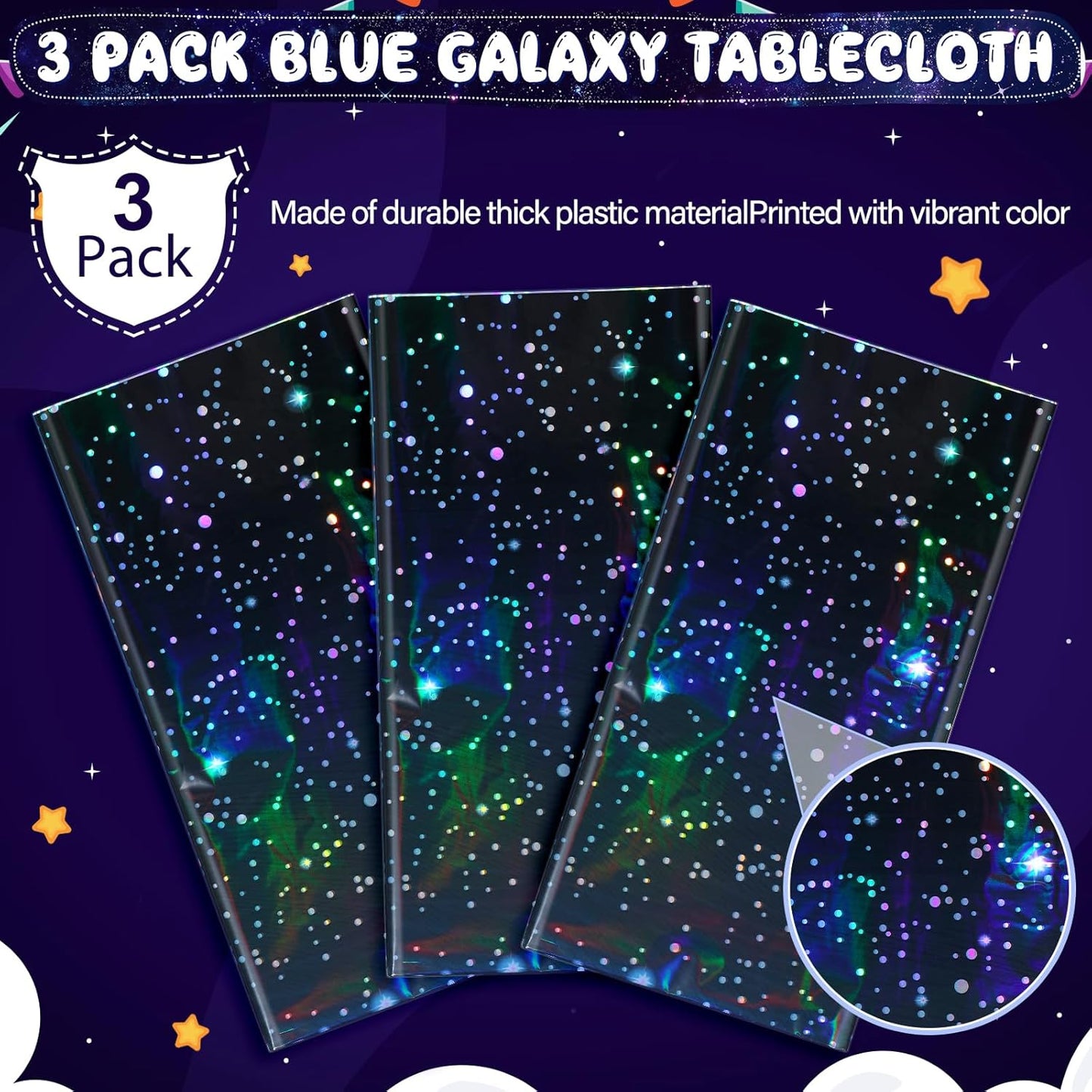 3-Piece Blue Iridescent Space Tablecloth Set