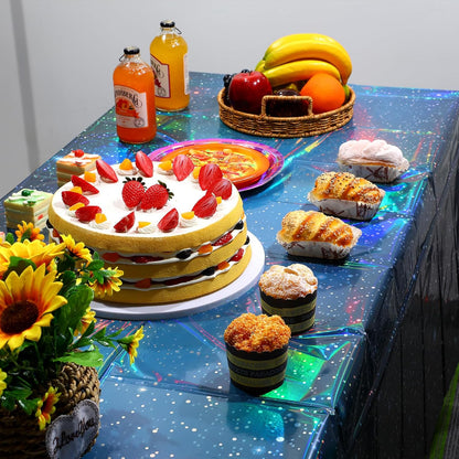 3-Piece Blue Iridescent Space Tablecloth Set